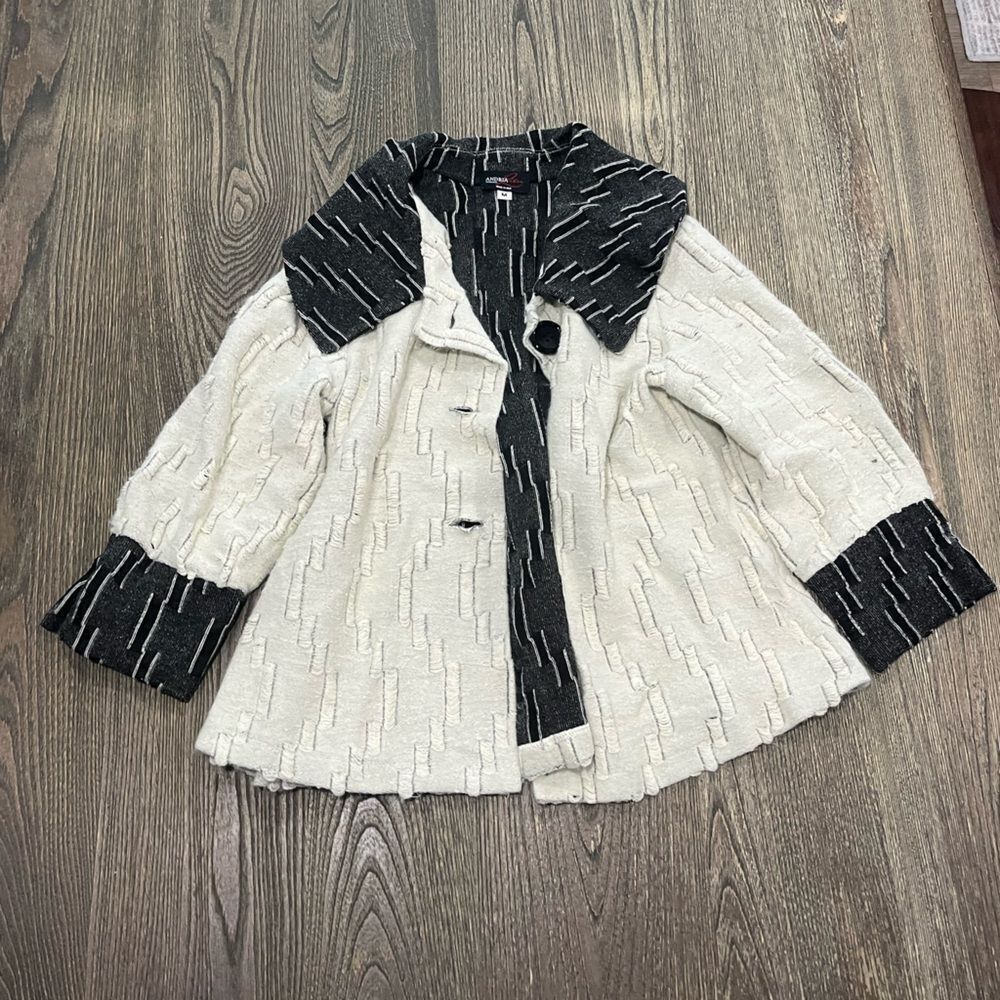 Andria Lieu Collection Jacket Blazer 3/4 Sleeve Stretch White Black Size Medium